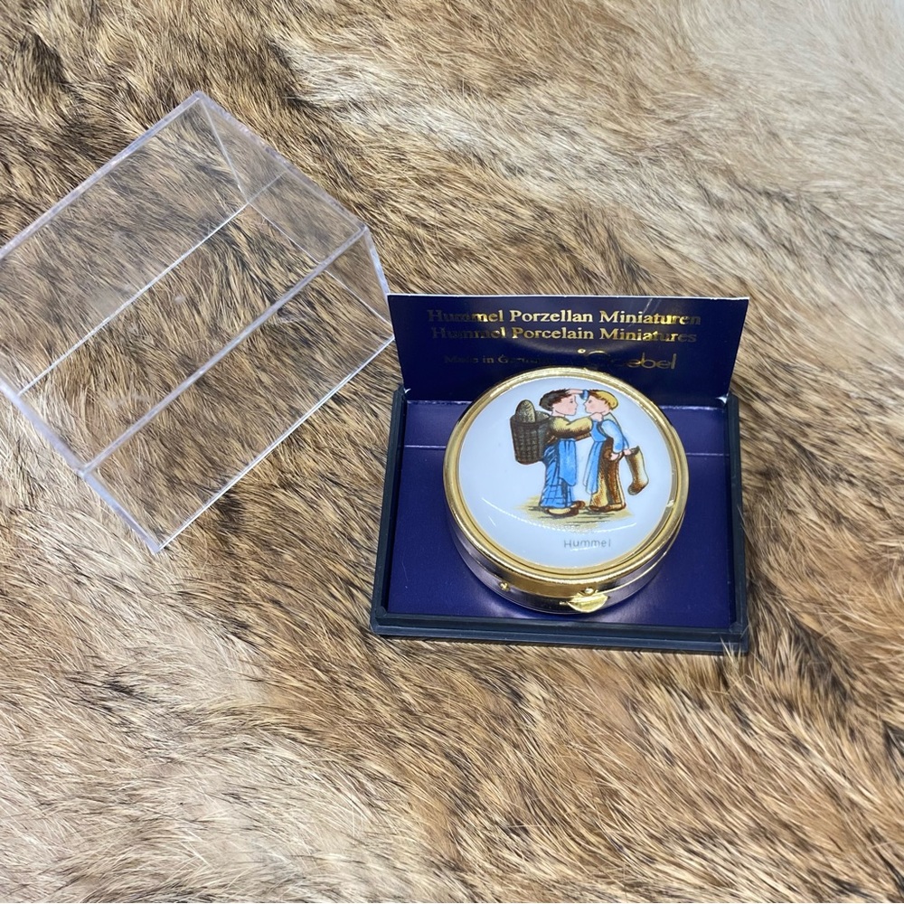 Hummel Goebel Porcelain Miniature Pill Box Made in Germany w Original Lucite Box